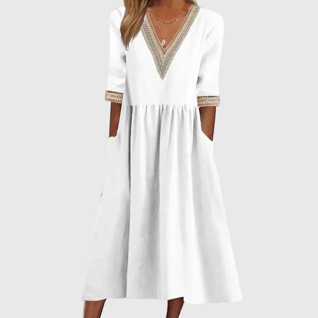 Sara | Vestido Midi con Detalle de Encaje Elegante