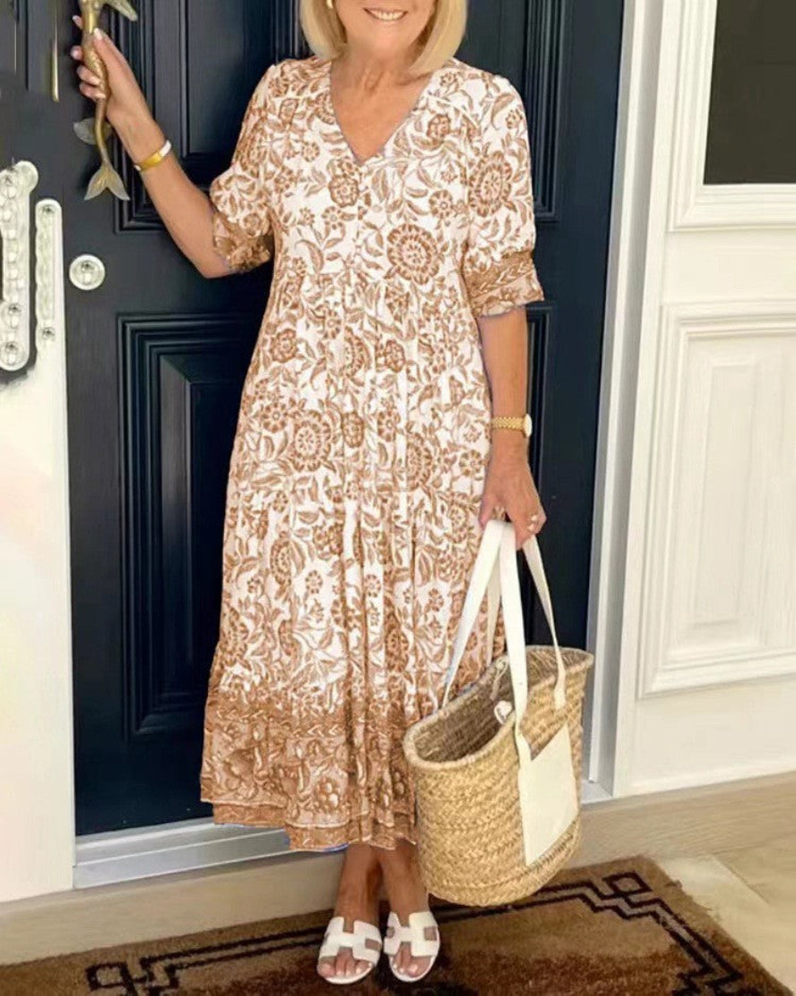 Keisha | Vestido Maxi Floral con Escote en V Elegante