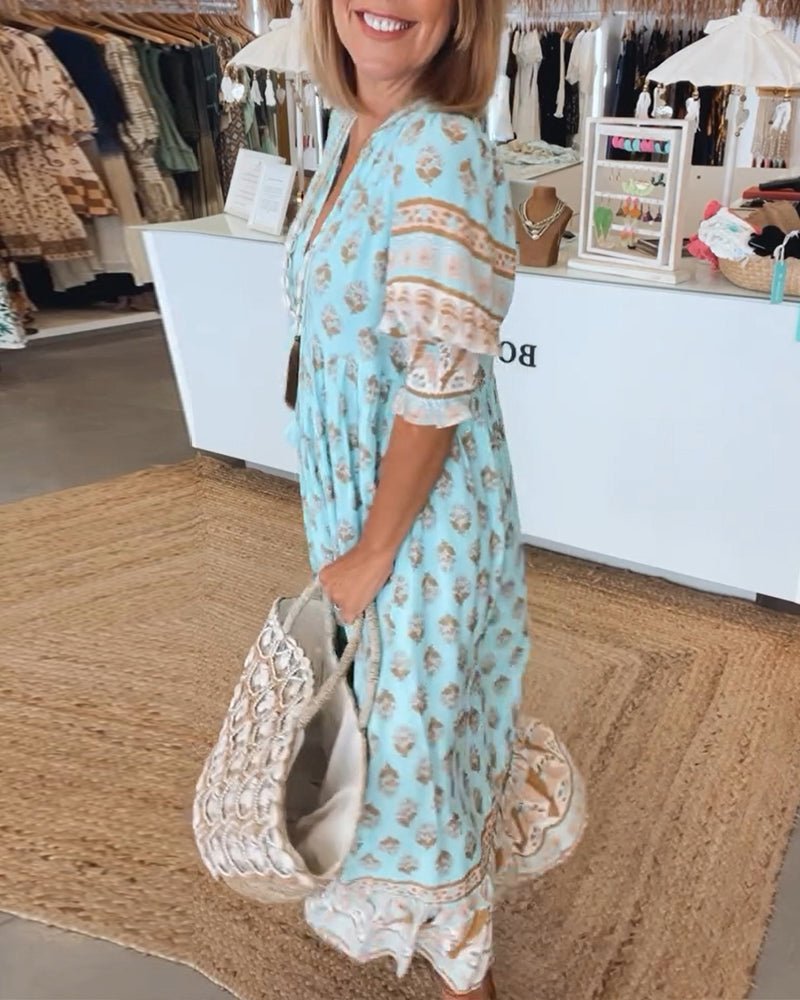 Mana | Vestido Maxi Floral V-Cuello Chic