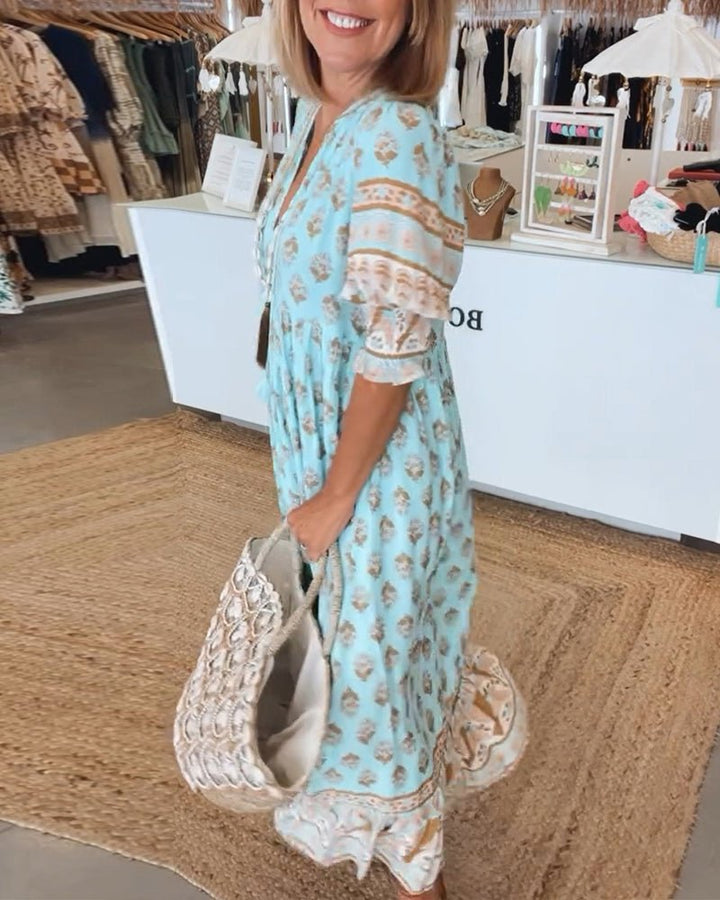 Mana | Vestido Maxi Floral V-Cuello Chic