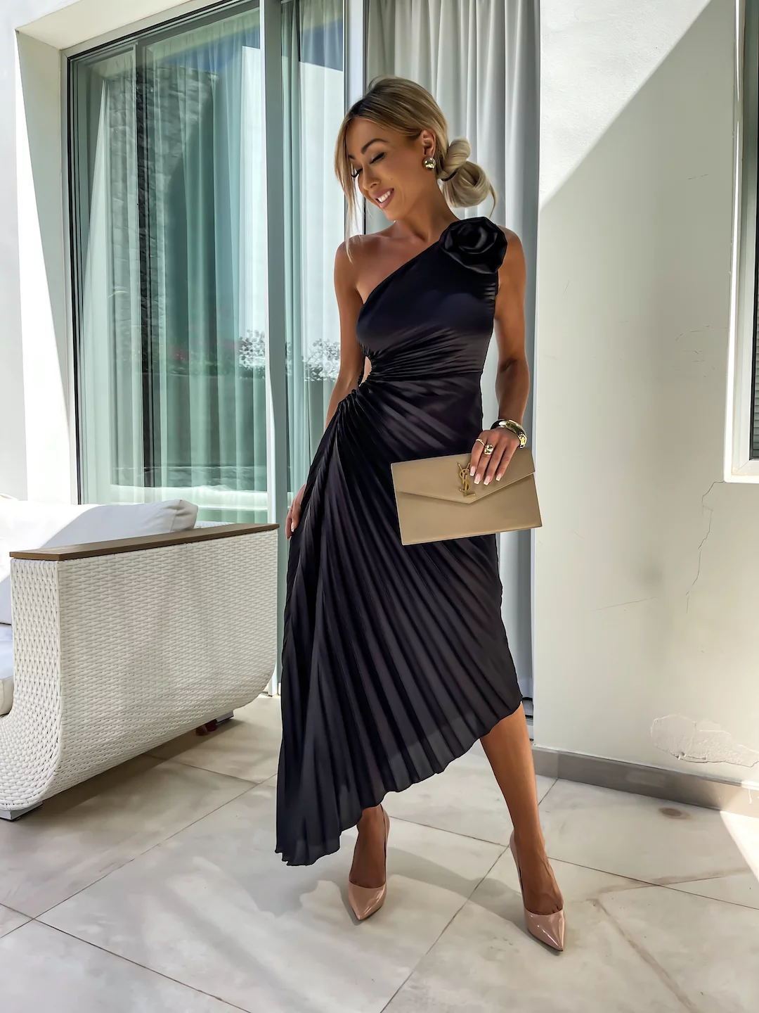 Élodie | Vestido con hombros fruncidos