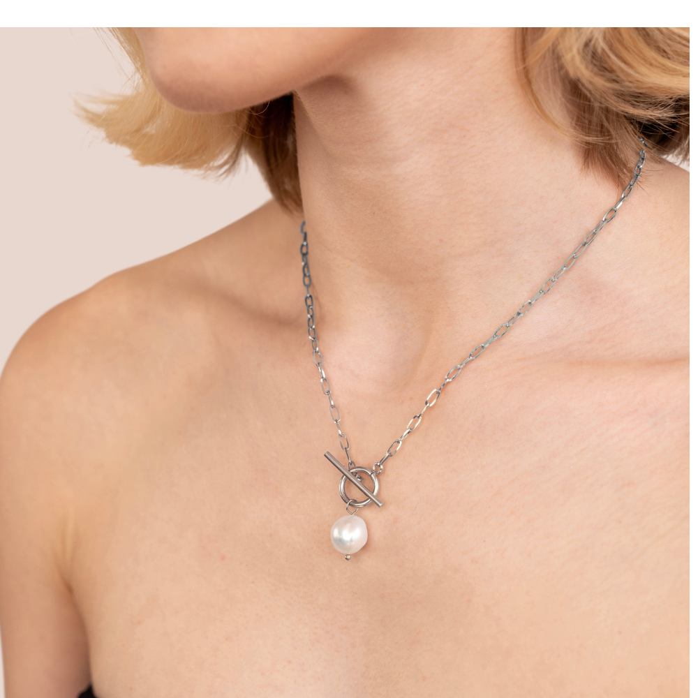 Cadena de plata con perlas de agua dulce Eva