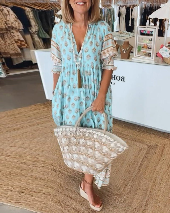 Mana | Vestido Maxi Floral V-Cuello Chic