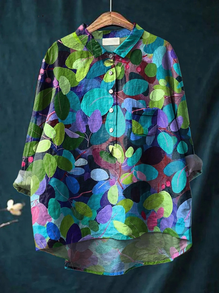 Adriana | Camisa Casual Impresa de Arte del Bosque de Verano para Mujeres
