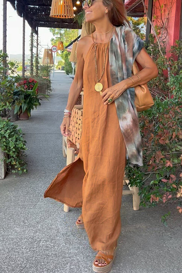 Vestido Maxi Halter de Mezcla de Lino Down By The Cove