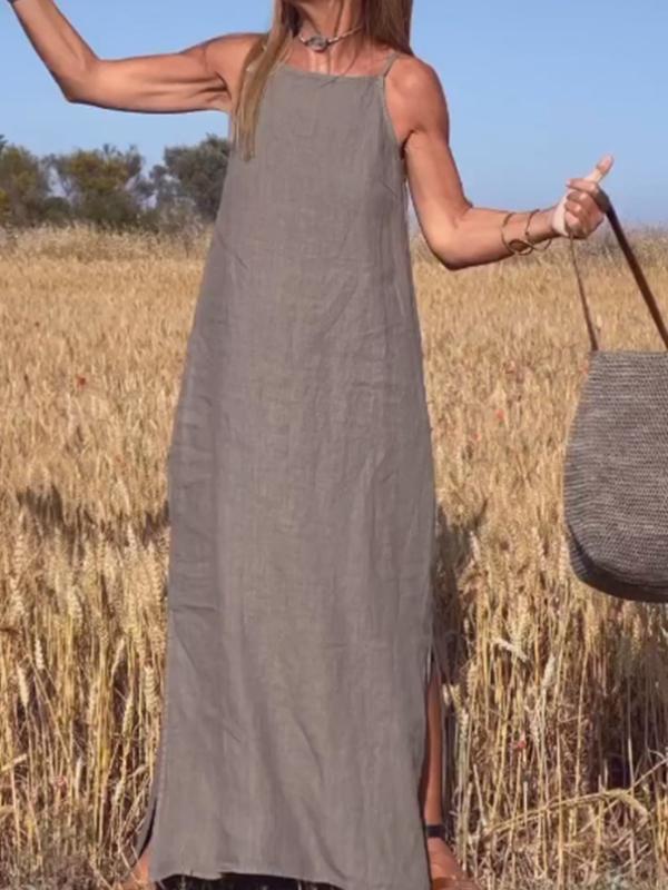 Vestido largo de algodón y lino para mujer, casual