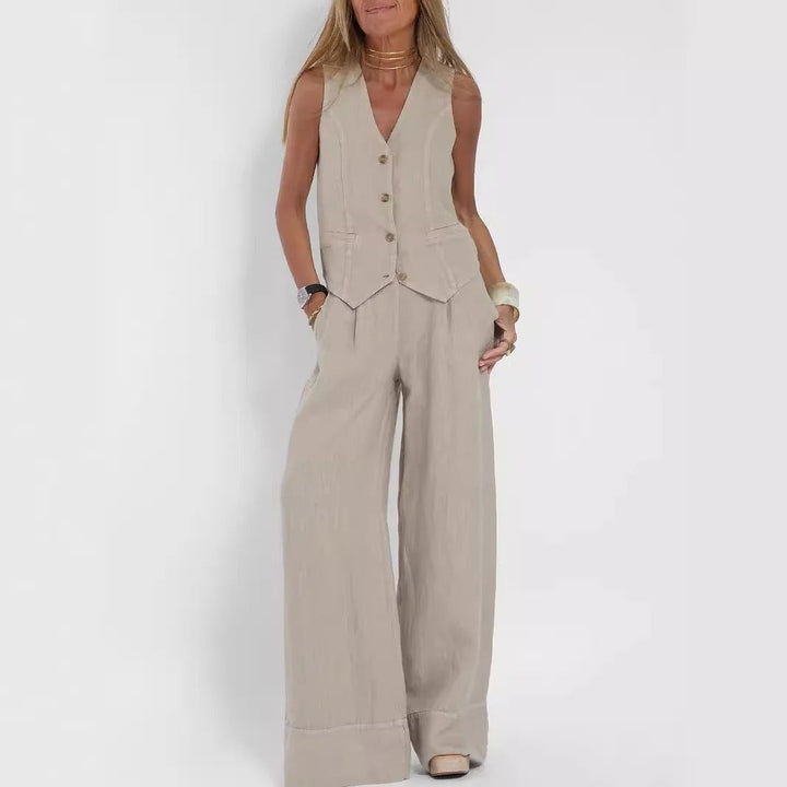 Abril | Conjunto de Chaleco a Medida y Pantalones de Pierna Ancha de Algodón