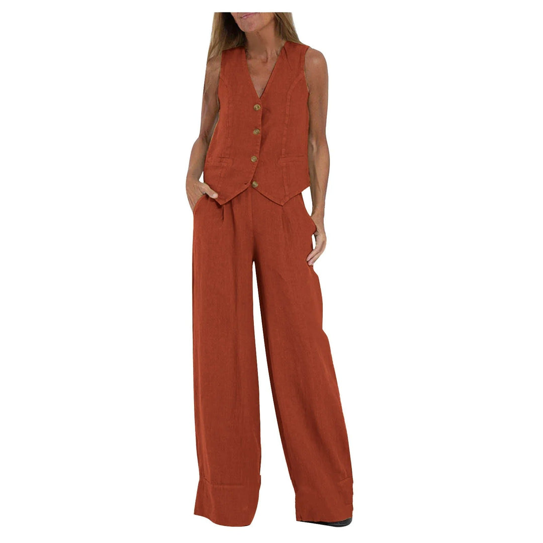 Abril | Conjunto de Chaleco a Medida y Pantalones de Pierna Ancha de Algodón