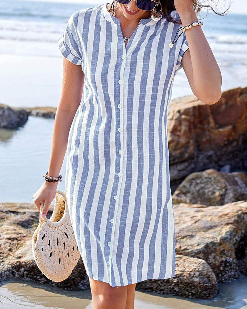 Lillian | Vestido Camisa Elegante a Rayas con Escote en V