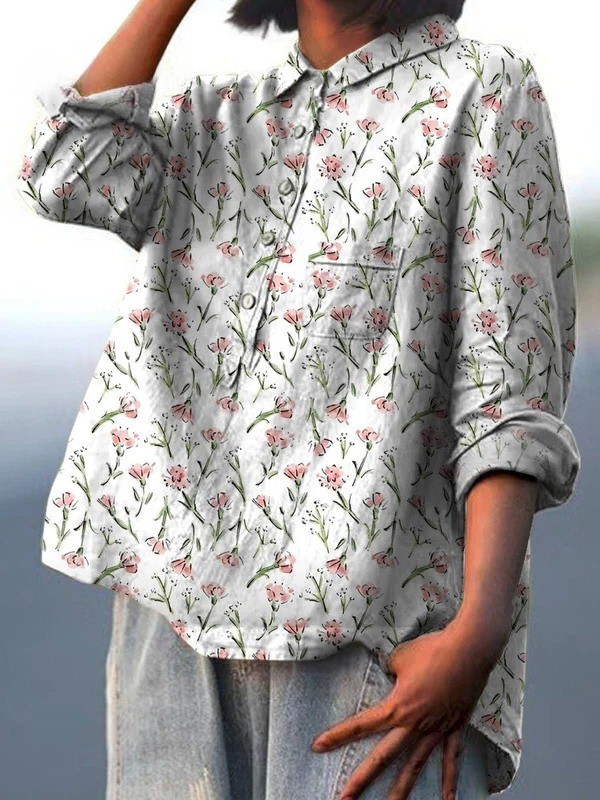 Hadley | Camisa Casual de Mujer con Patrón Floral Rosa de Primavera