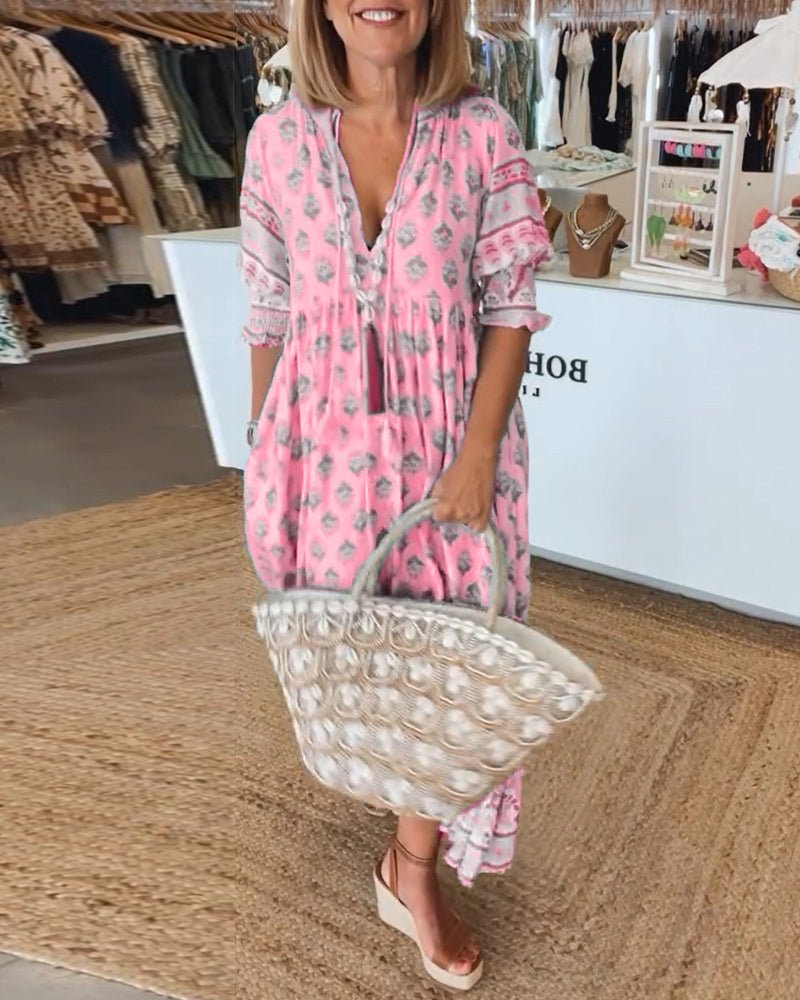 Mana | Vestido Maxi Floral V-Cuello Chic