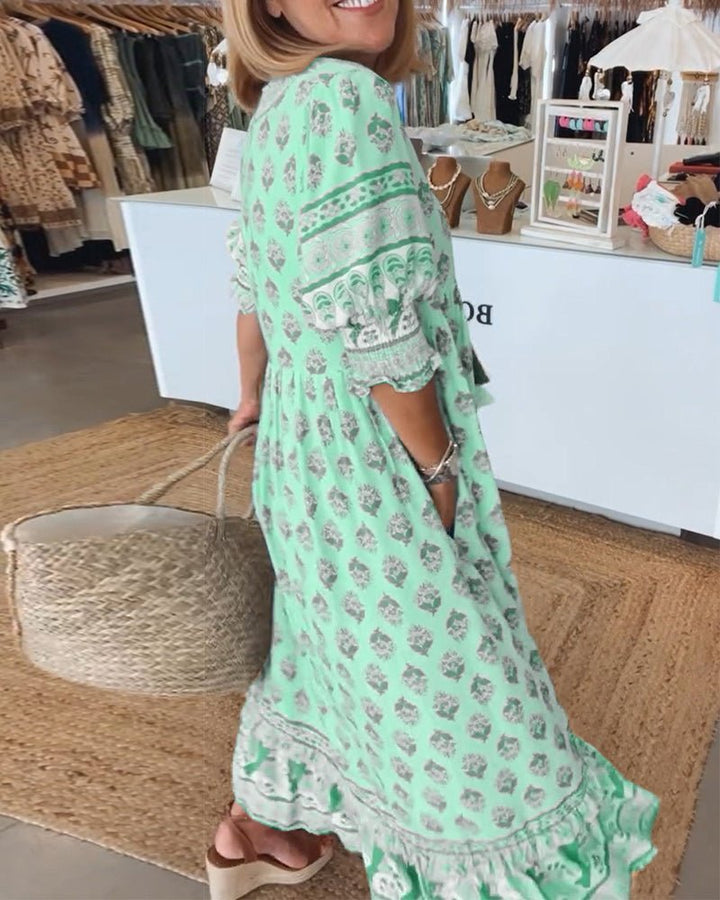 Mana | Vestido Maxi Floral V-Cuello Chic