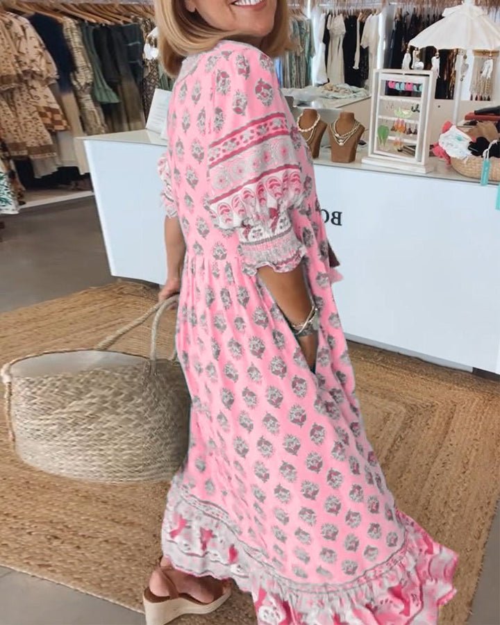 Mana | Vestido Maxi Floral V-Cuello Chic