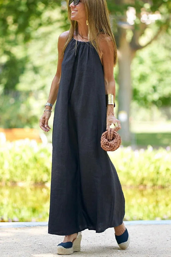Vestido Maxi Halter de Mezcla de Lino Down By The Cove