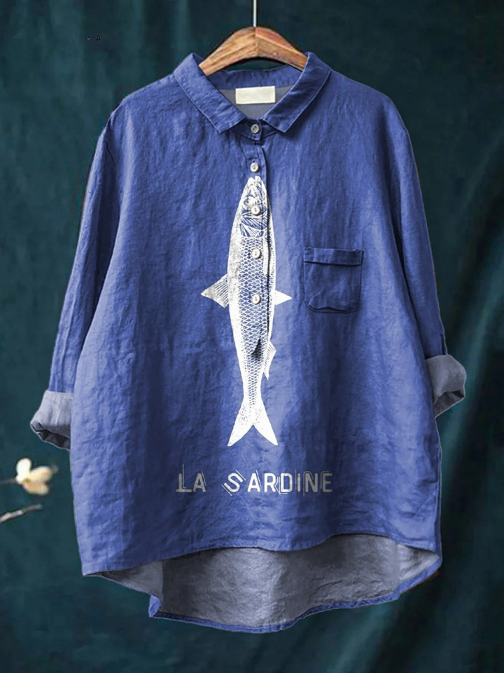 Faye | Camiseta Casual Impresa con Gráfico de Sardina para Mujeres