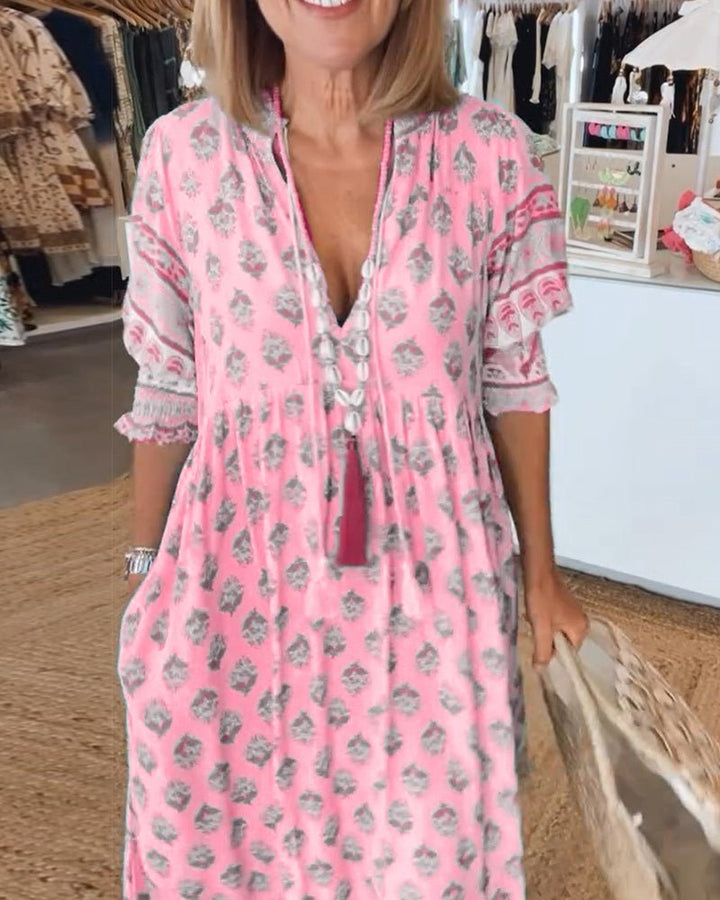 Mana | Vestido Maxi Floral V-Cuello Chic