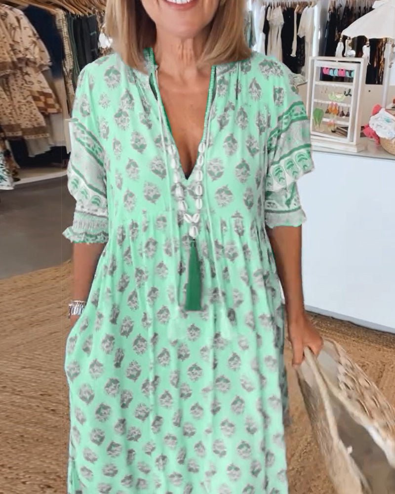 Mana | Vestido Maxi Floral V-Cuello Chic