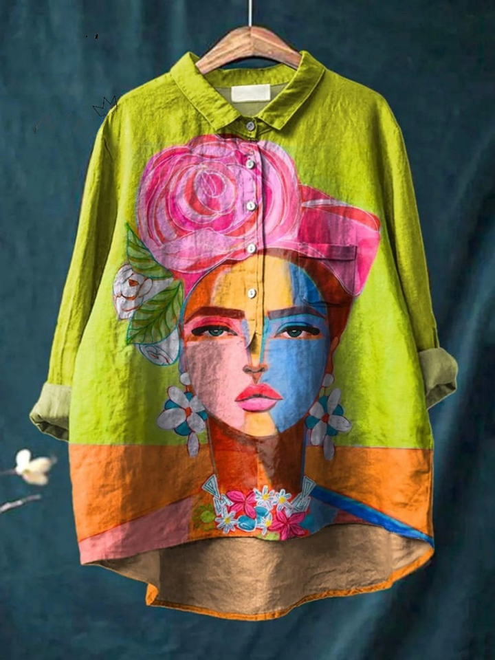 Eugen | Camiseta Casual de Mujer con Arte de Retrato de Freda Impresa en Pintura al Óleo