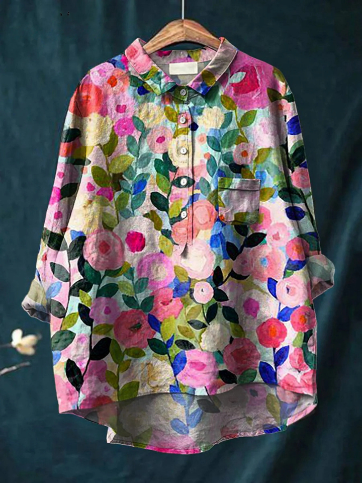 Delia | Camisa Casual de Mujer Impresa con Jardín Floral Colorido de Primavera