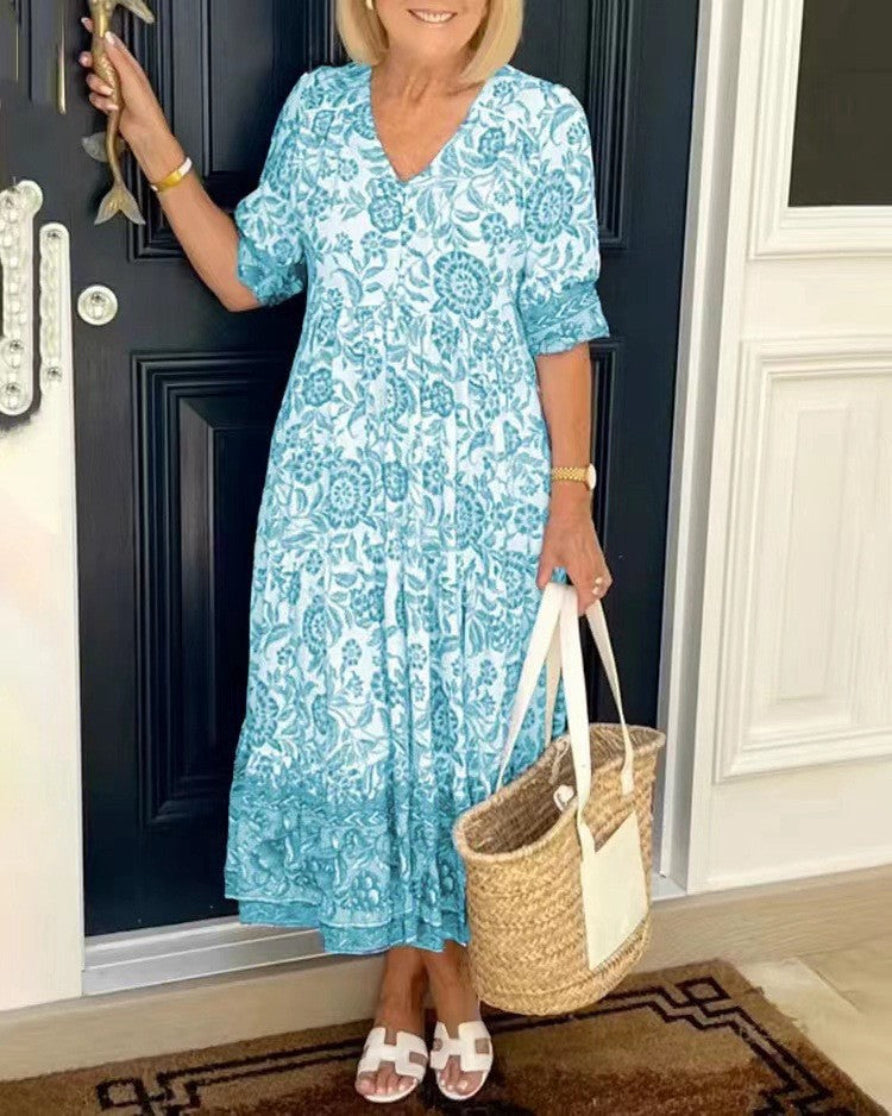 Keisha | Vestido Maxi Floral con Escote en V Elegante
