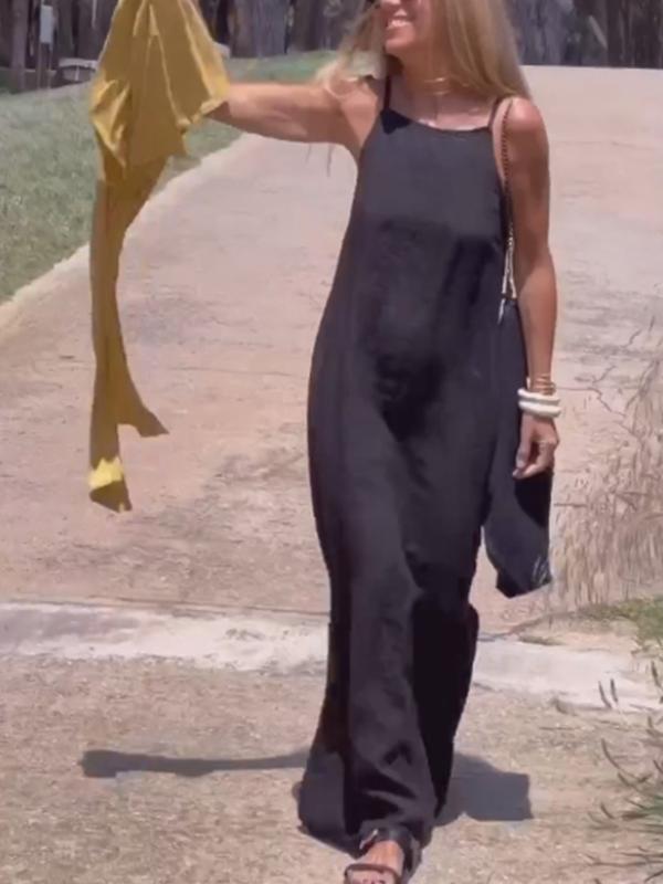 Vestido largo de algodón y lino para mujer, casual