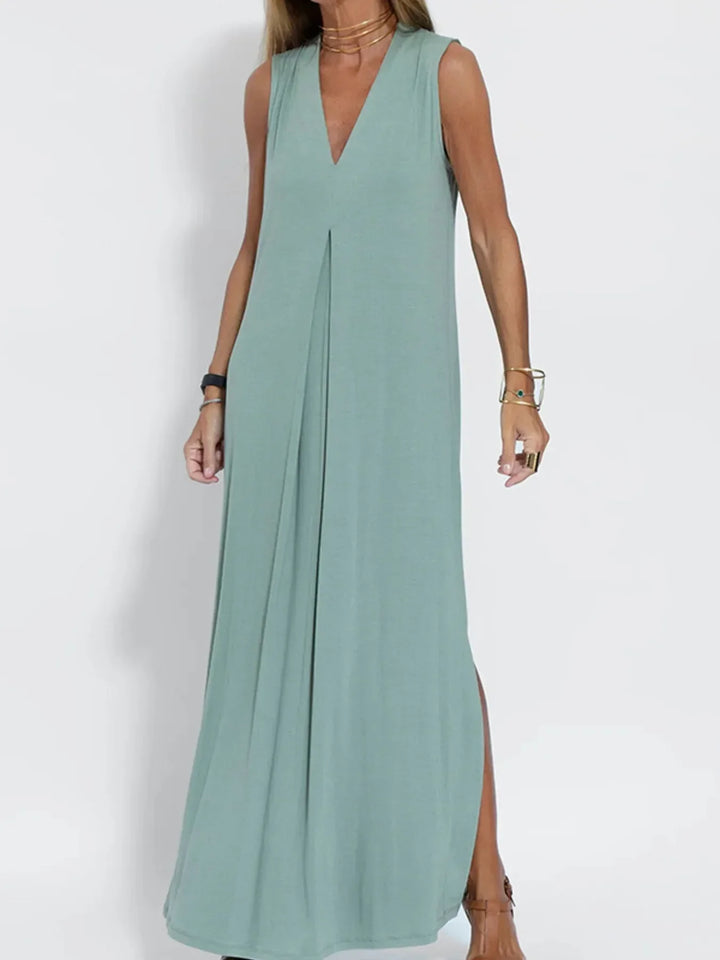 Vestido Maxi Sin Mangas de Cuello en V de Talla Grande