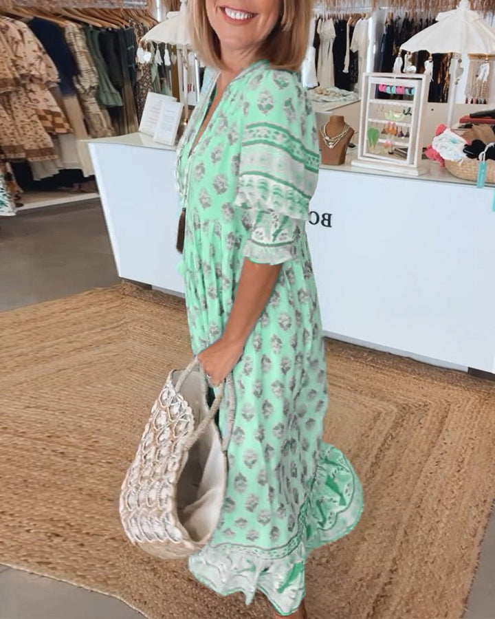 Mana | Vestido Maxi Floral V-Cuello Chic