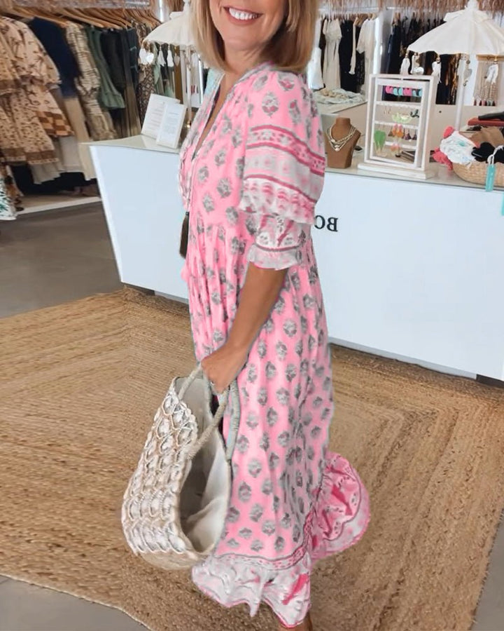 Mana | Vestido Maxi Floral V-Cuello Chic