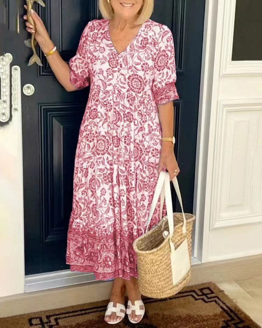 Keisha | Vestido Maxi Floral con Escote en V Elegante