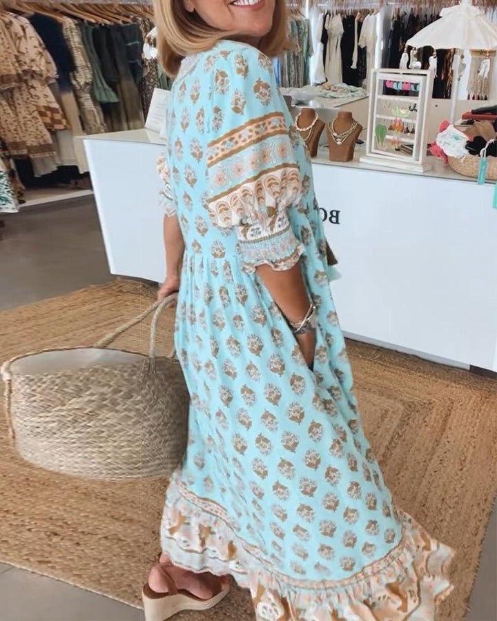 Mana | Vestido Maxi Floral V-Cuello Chic
