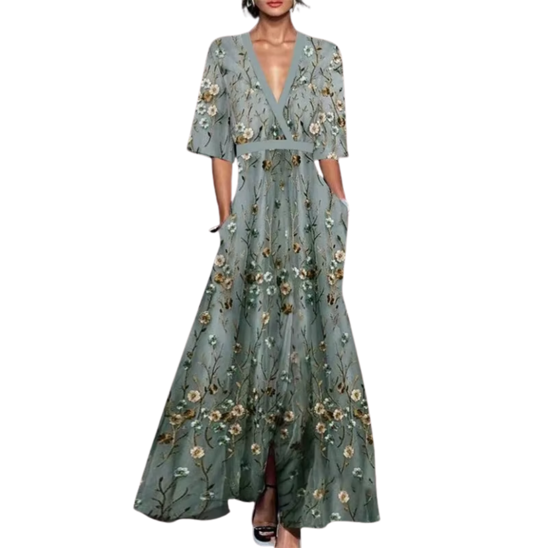 Noelle | Vestido de Primavera Floral con Escote en V
