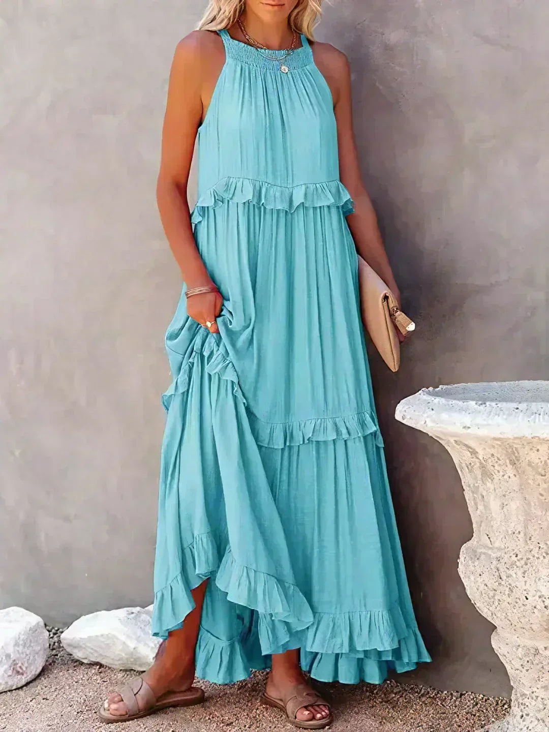 Robyn - Vestido Maxi con Volantes y Cuello Halter