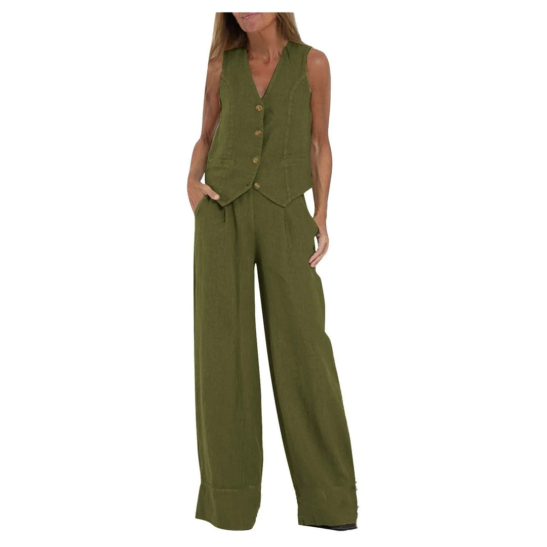 Abril | Conjunto de Chaleco a Medida y Pantalones de Pierna Ancha de Algodón