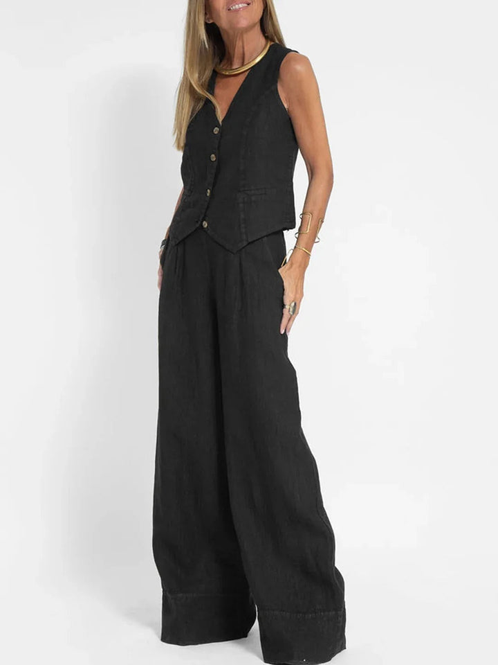 Abril | Conjunto de Chaleco a Medida y Pantalones de Pierna Ancha de Algodón