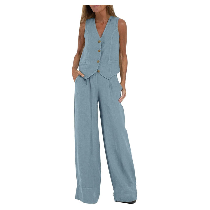 Abril | Conjunto de Chaleco a Medida y Pantalones de Pierna Ancha de Algodón