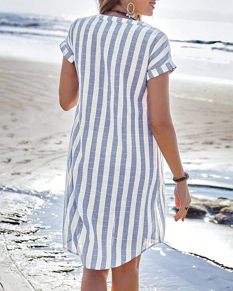 Lillian | Vestido Camisa Elegante a Rayas con Escote en V