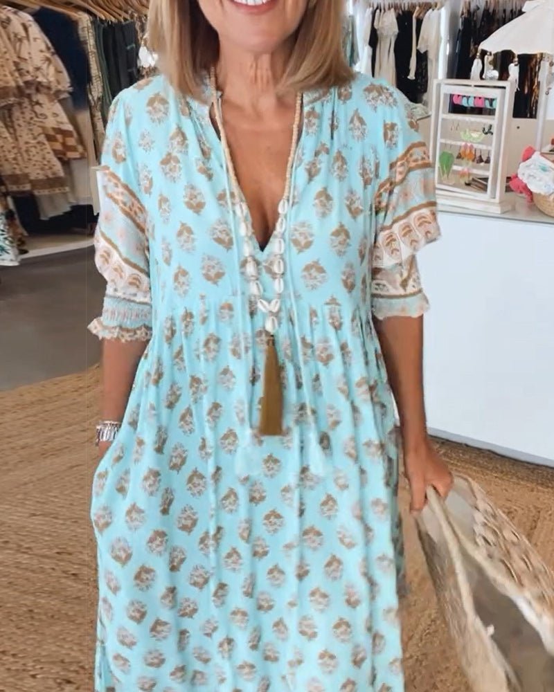 Mana | Vestido Maxi Floral V-Cuello Chic