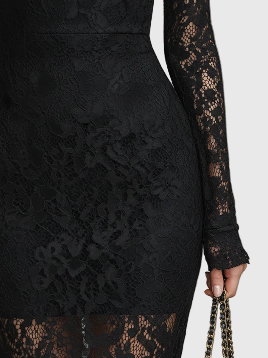 Monica | Elegante Vestido Largo de Encaje con Cola de Pez