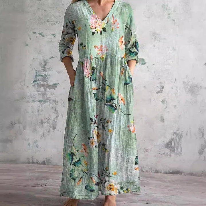Dearyn | Vestido Maxi de Verano con Escote en V y Patrón Floral