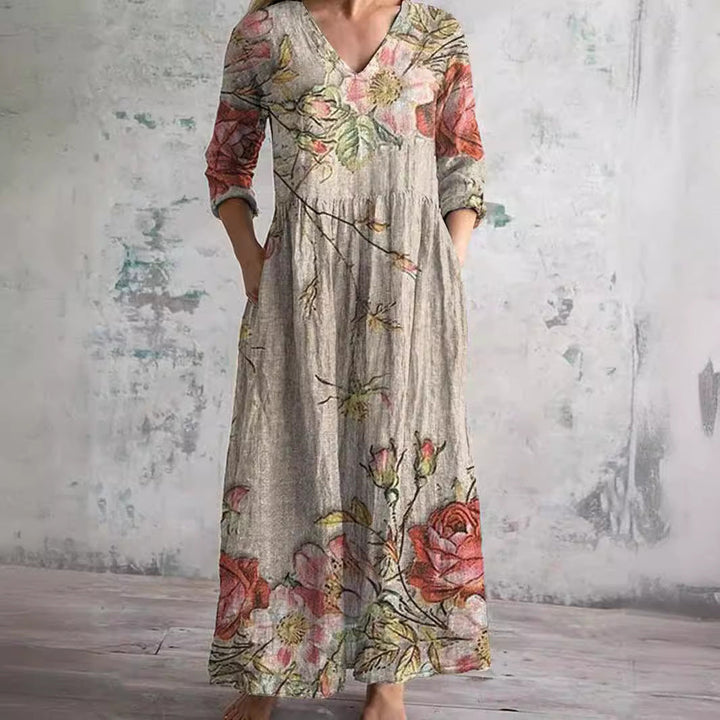 Dearyn | Vestido Maxi de Verano con Escote en V y Patrón Floral