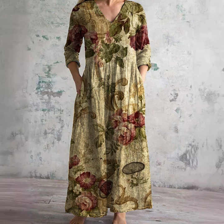 Dearyn | Vestido Maxi de Verano con Escote en V y Patrón Floral