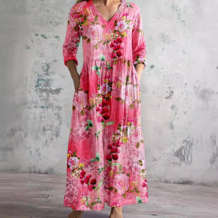 Dearyn | Vestido Maxi de Verano con Escote en V y Patrón Floral