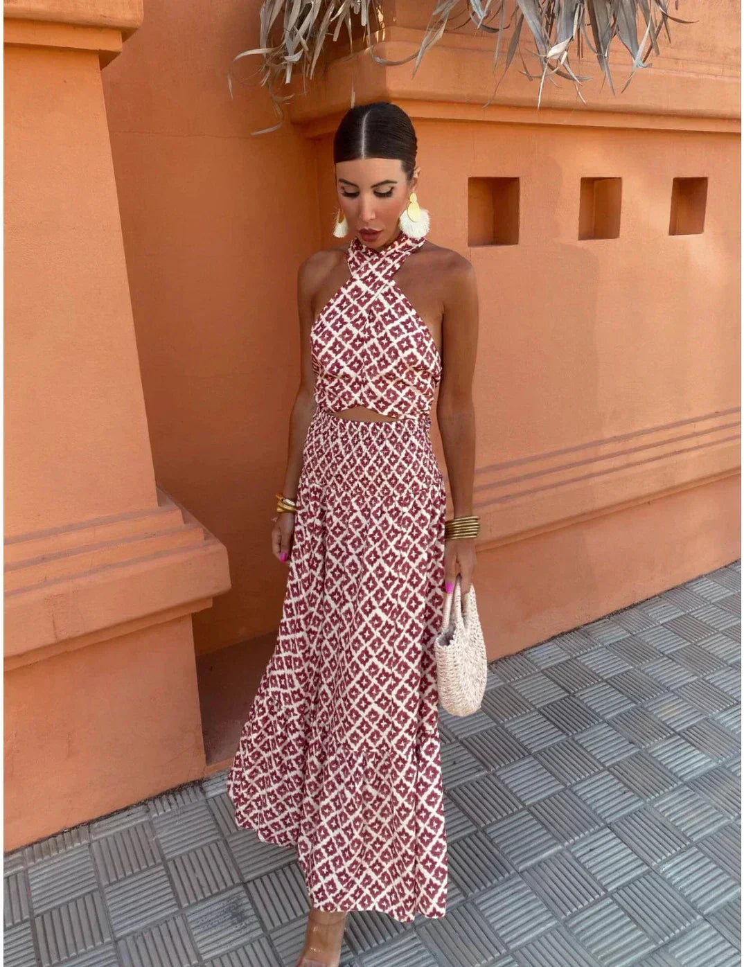 Mickay™ | Elegante vestido midi con drapeado y tirantes off-the-shoulder