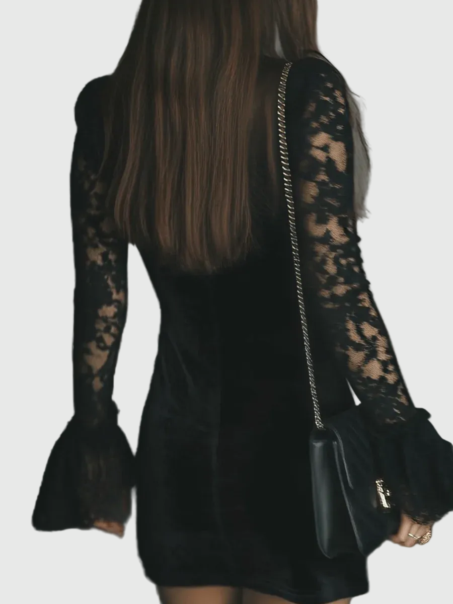 Luna | Vestido de Encaje de Terciopelo