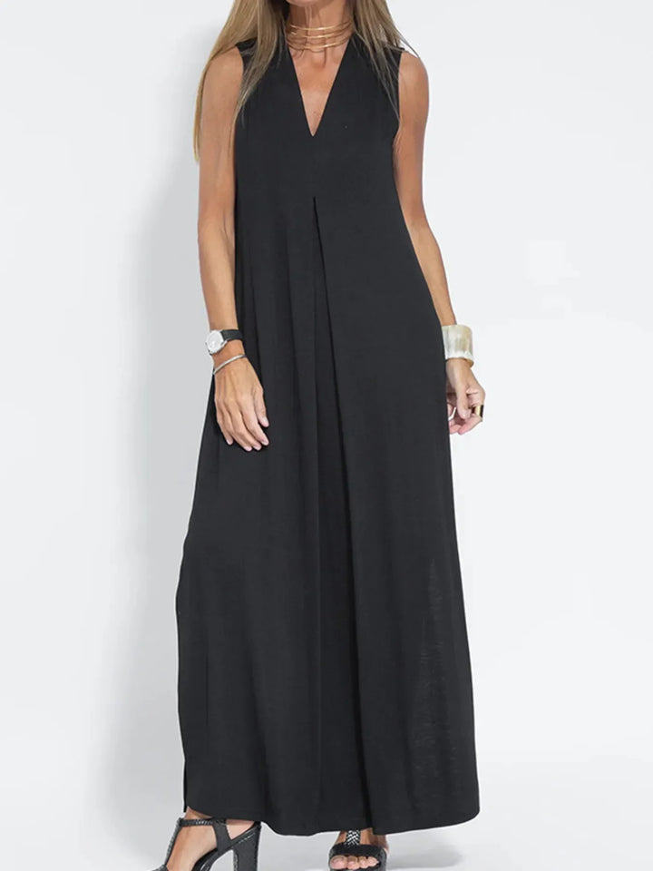 Vestido Maxi Sin Mangas de Cuello en V de Talla Grande