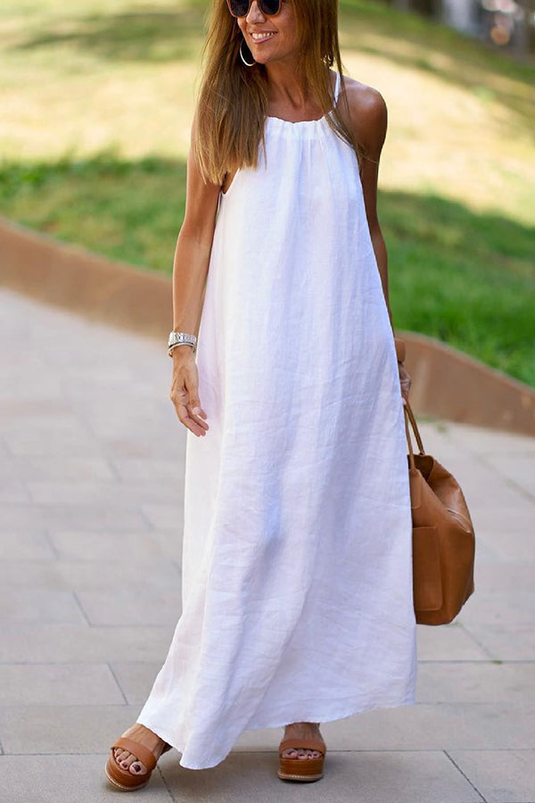 Vestido Maxi Halter de Mezcla de Lino Down By The Cove