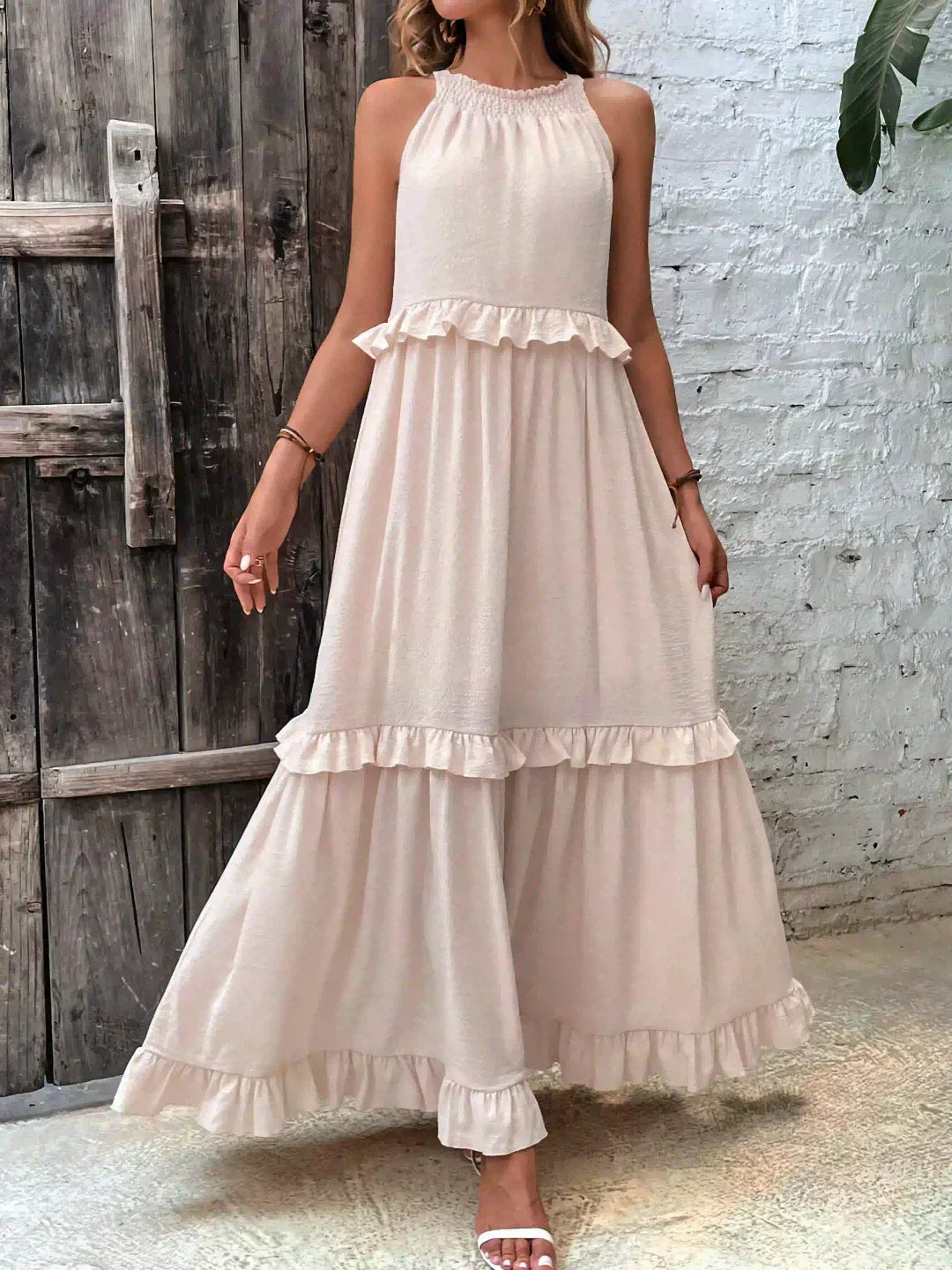 Robyn - Vestido Maxi con Volantes y Cuello Halter