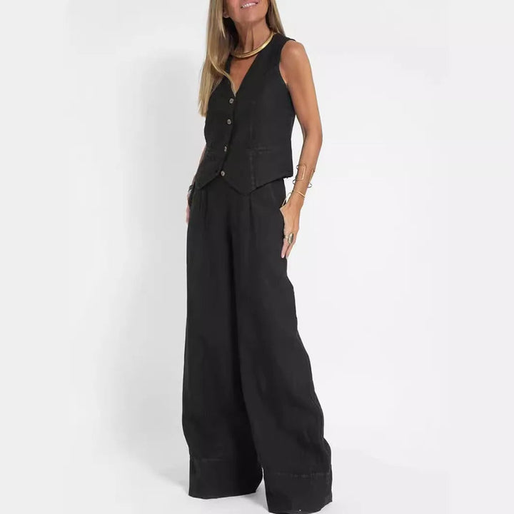 Abril | Conjunto de Chaleco a Medida y Pantalones de Pierna Ancha de Algodón