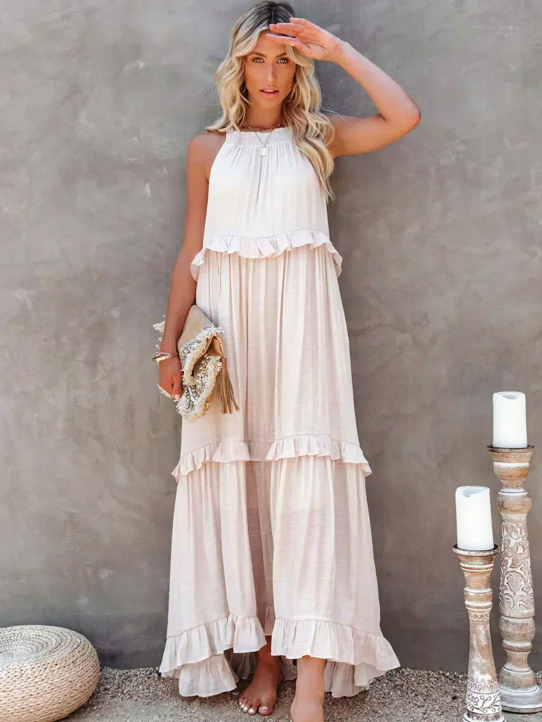 Robyn - Vestido Maxi con Volantes y Cuello Halter
