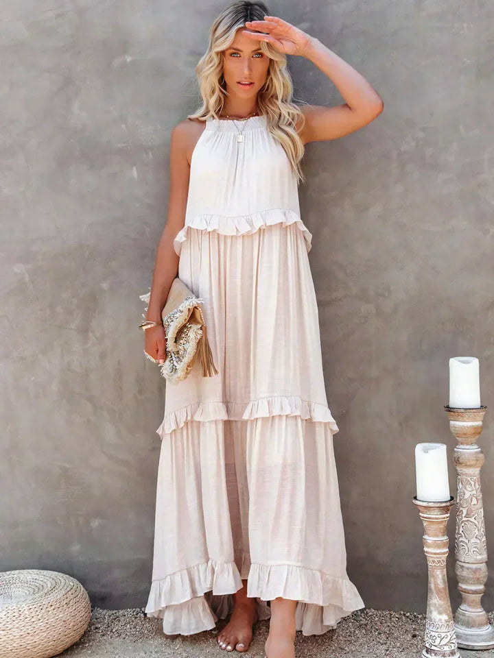 Robyn - Vestido Maxi con Volantes y Cuello Halter